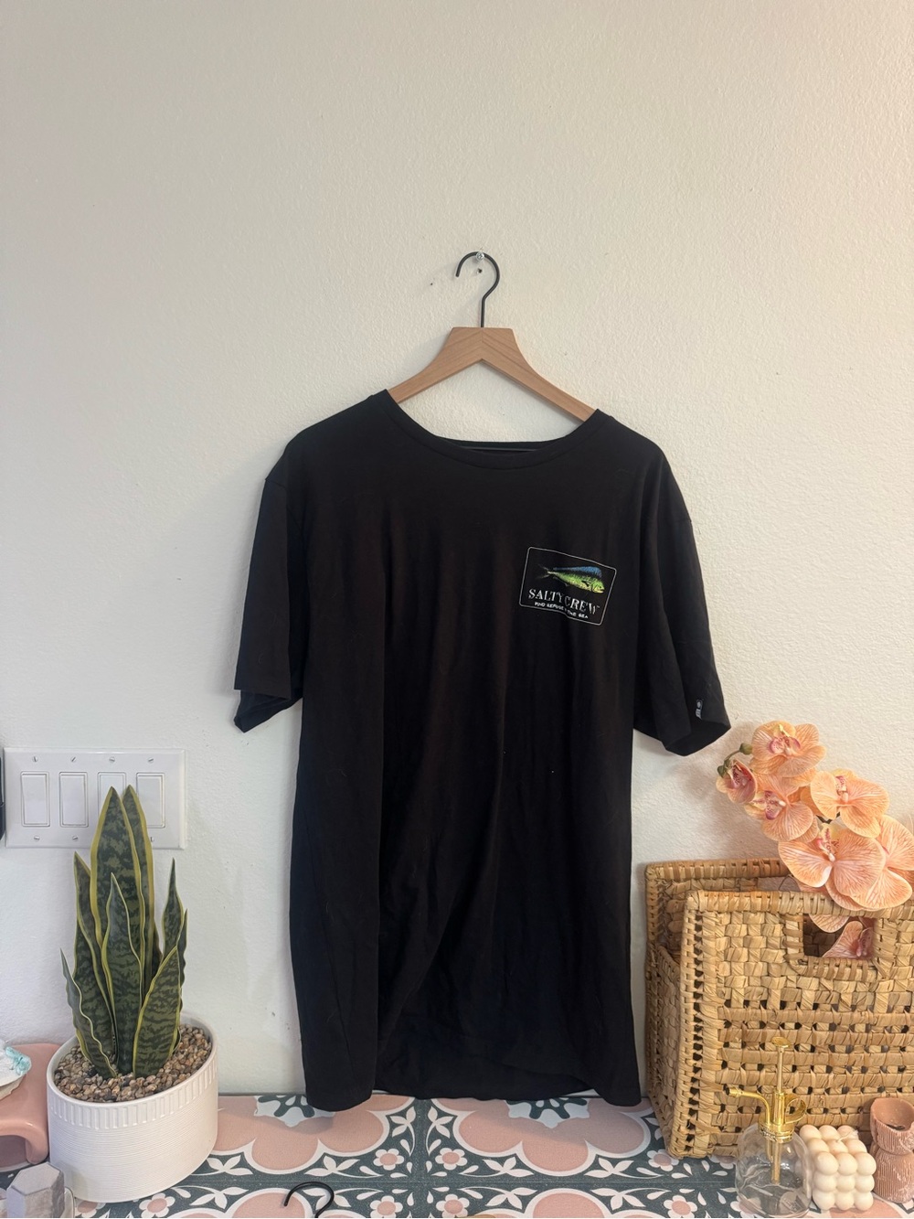 Salty Crew Black Short-Sleeve Tee with Chest Logo